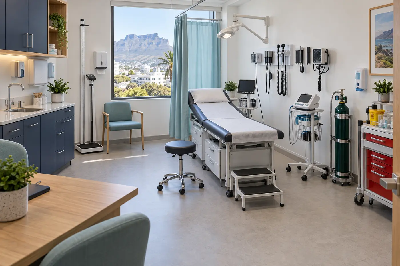 Illustrative concept of a fully equipped clinical examination room